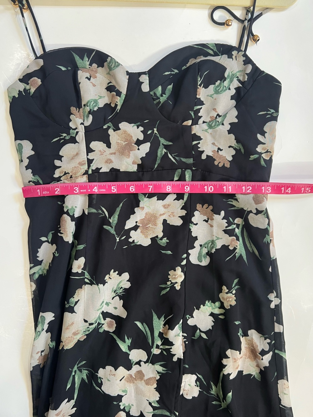 Petal & Pup Meg Bustier Black Midi Dress with Cream Floral Print - Picture 14 of 15
